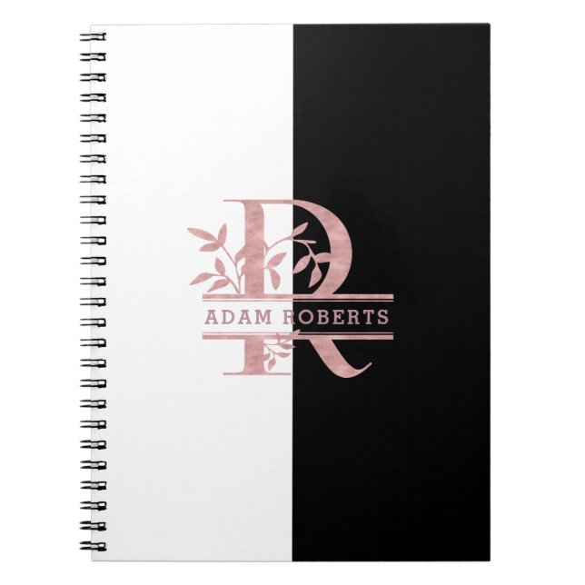 Modern Rose Gold Split Custom Monogram R Notebook (Front)