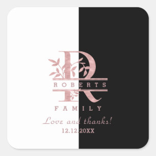 Modern Rose Gold Split Custom Monogram R Square Sticker