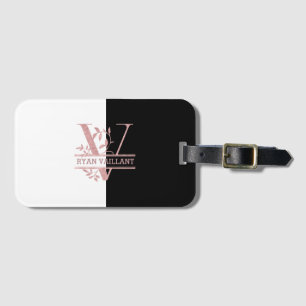 Modern Rose Gold Split Custom Monogram V Luggage Tag