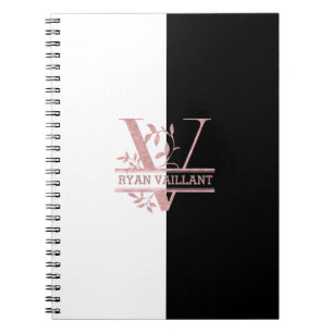 Modern Rose Gold Split Custom Monogram V Notebook