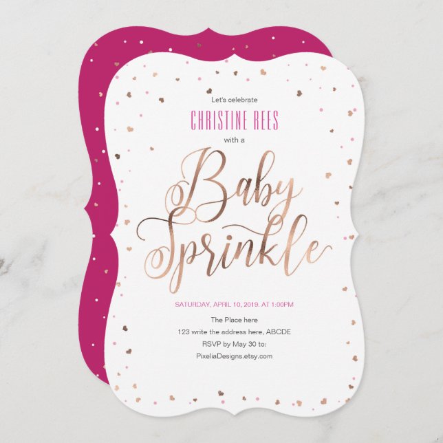 Modern, Rose gold, Sprinkle with Love Invitation (Front/Back)