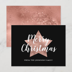 Modern Rose Gold Star Merry Christmas Postcard