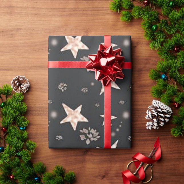 Modern Rose Gold Stars Black Christmas Wrapping Paper (Holiday Gift)