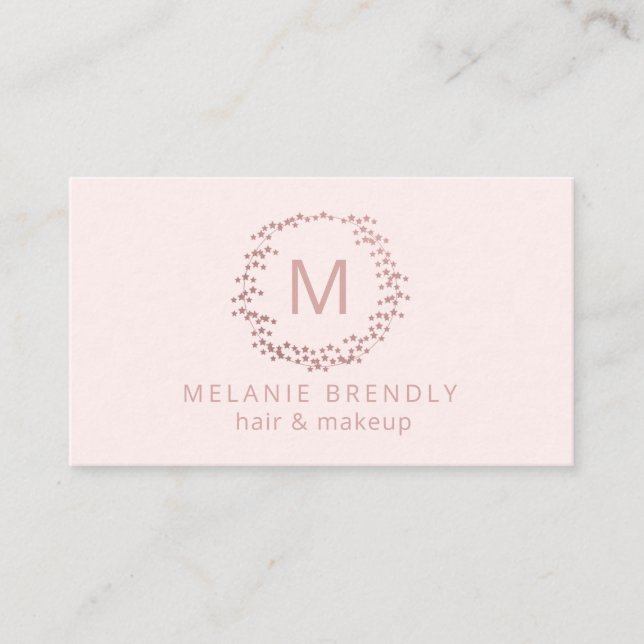 Modern Rose Gold Stars Blush Pink Business Card (Front)