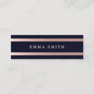 Modern Rose Gold Striped Chic Blue Elegant Luxury Mini Business Card