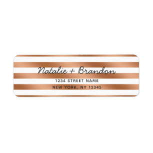 Modern Rose Gold Stripes Wedding Return Address Return Address Label