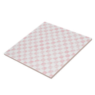 Modern Rose Gold Strokes Chequered White Pattern Ceramic Tile