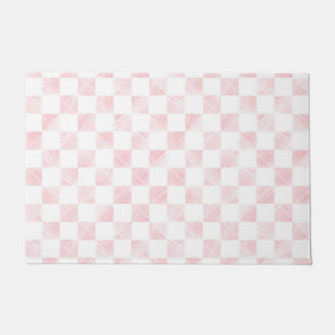 Modern Rose Gold Strokes Chequered White Pattern Doormat
