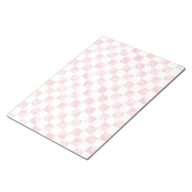 Modern Rose Gold Strokes Chequered White Pattern Notepad (Angled)