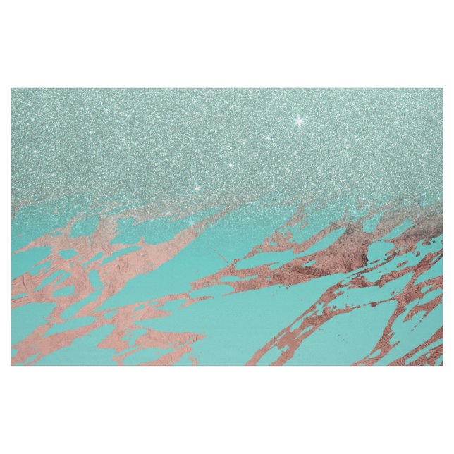 Modern Rose Gold Teal Marble Glitter Gradient Fabric (Yard)