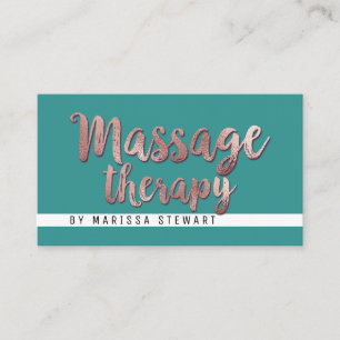 Modern Rose Gold Teal Simple Massage Therapist Business Card