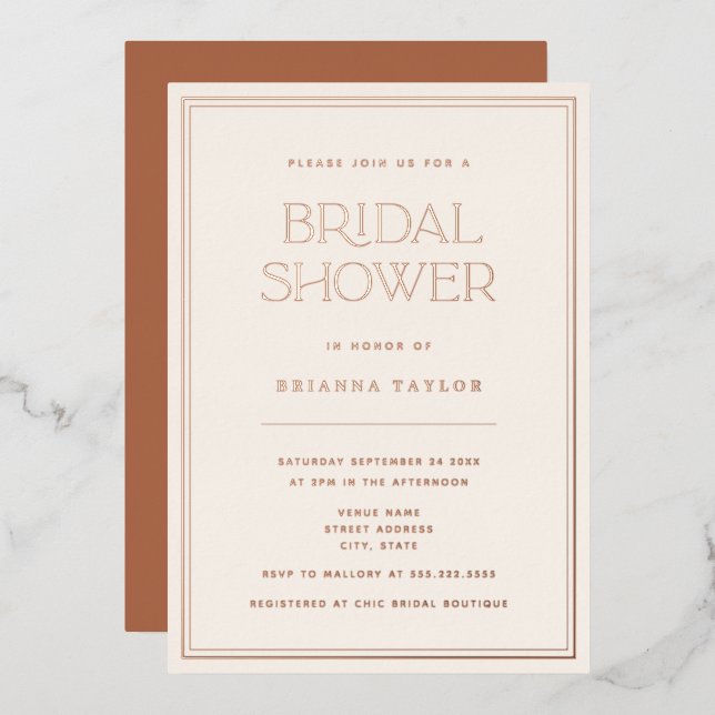 Modern Rose Gold & Terracotta Bridal Shower (Front/Back)