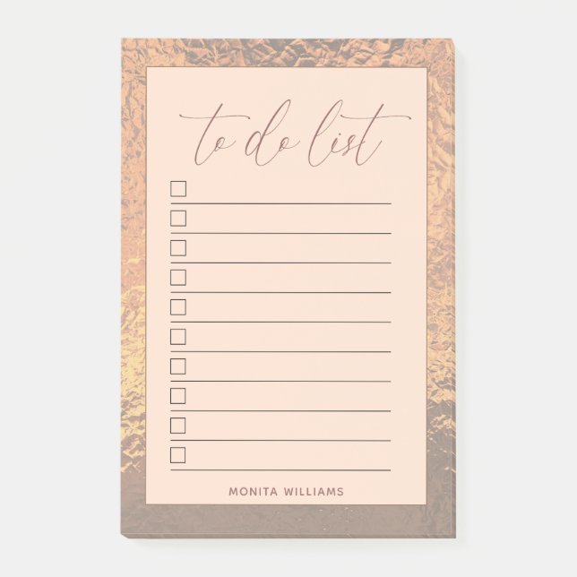 Modern Rose Gold To Do List Personalised Post-it Notes (Front)