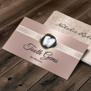 Modern Rose Gold Tooth Gems Dental Beauty Salon Business Card