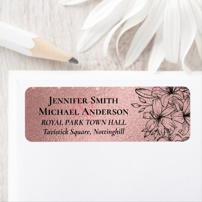Modern Rose Gold Trendy Budget Wedding Return Address Label (Insitu)