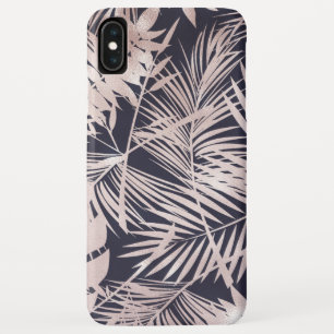 Modern Rose Gold Tropical Leaves Pattern iPhone XS Max Case