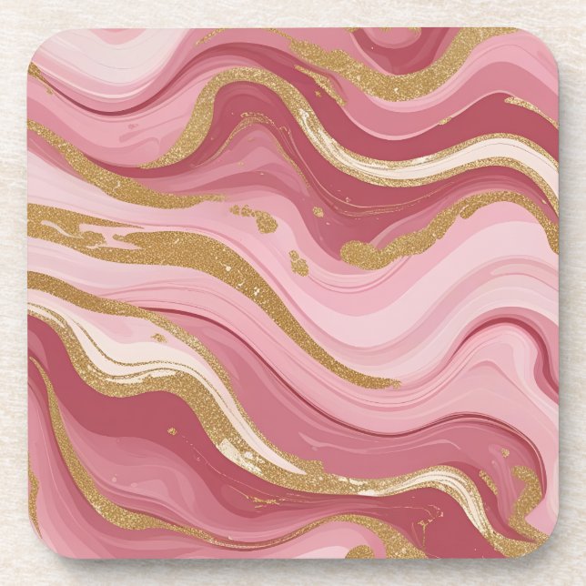 Modern Rose Gold Veins Liquid Ink Art Coaster (Front)