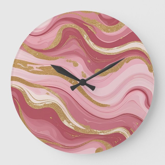Modern Rose Gold Veins Liquid Ink Art Large Clock (Front)