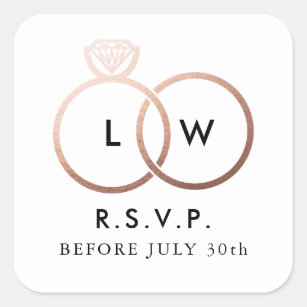 Modern Rose Gold Wedding Rings RSVP Reply Square Sticker