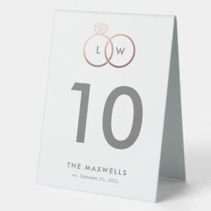 Modern Rose Gold Wedding Rings Table Number