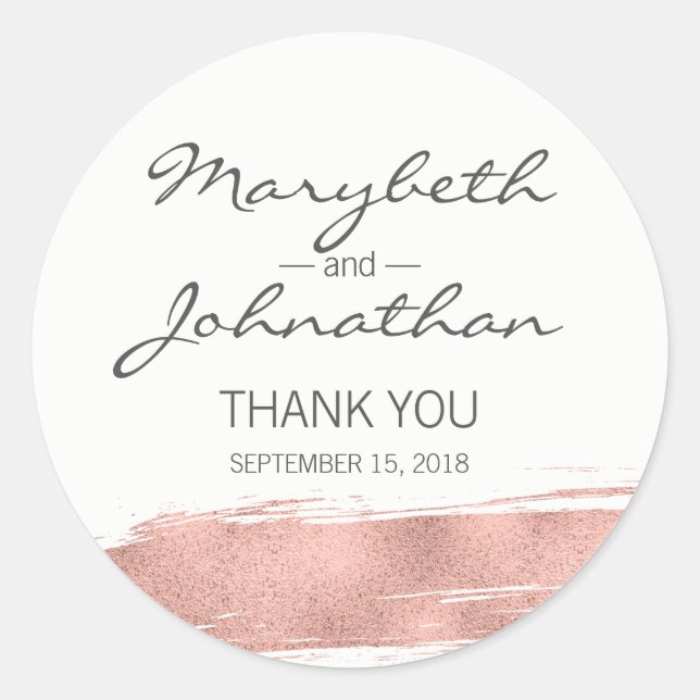Modern Rose Gold Wedding Thank You Favour Sticker (Front)