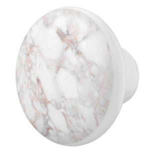 Modern Rose-gold & White Faux Marble Stone Ceramic Knob