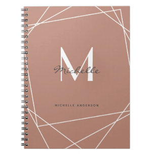 Modern Rose Gold White Monogram Name Script Notebook