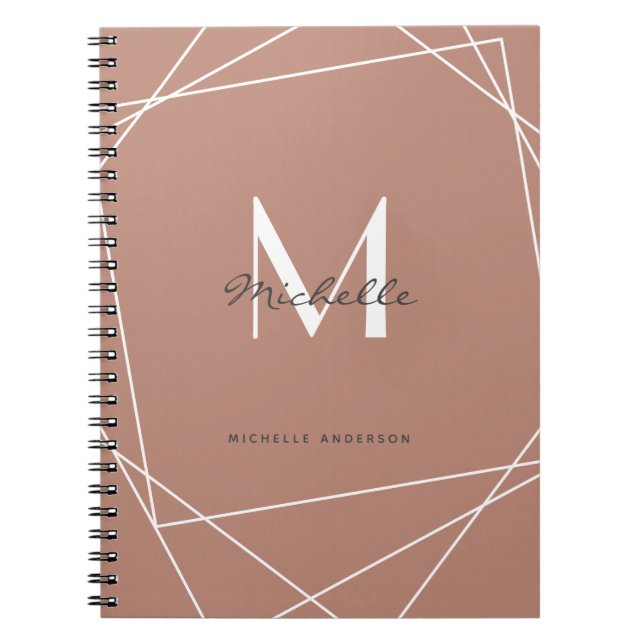 Modern Rose Gold White Monogram Name Script Notebook (Front)