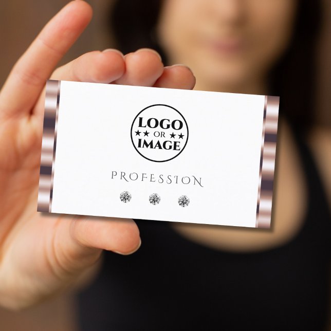 Modern Rose Gold White Sparkling Diamonds Add Logo Business Card (Creator Uploaded)