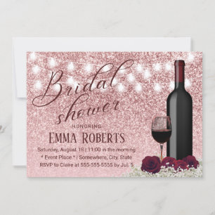 Modern Rose Gold Wine & Flowers Bridal Shower Invitation