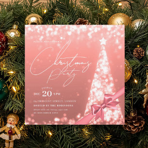 MODERN Rose Gold Winter Christmas Tree Bow Party  Invitation