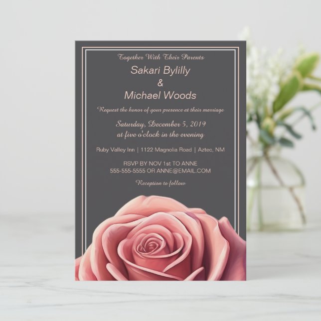 Modern Rose on Dark Grey Invitation (Standing Front)