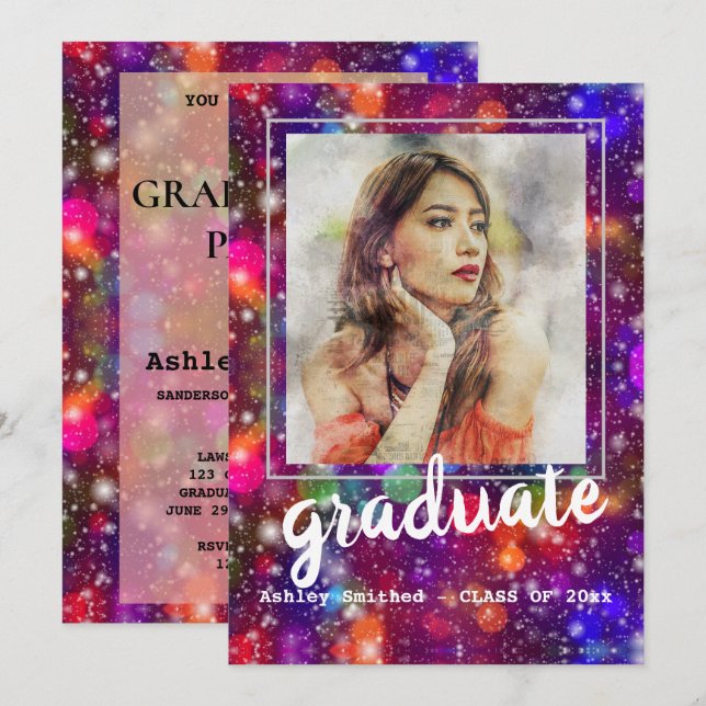Modern Rose Photo Frame Graduation Party #2 Invitation (Front/Back)