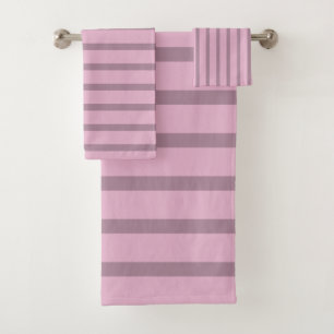 Modern Rose Pink and Mauve Striped Bath Towel Set