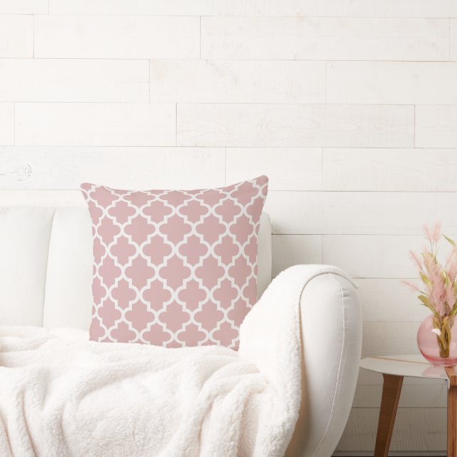 Modern Rose Pink and White Quatrefoil Pattern Cushion (Couch)
