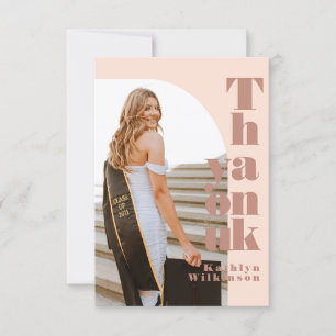 Modern Rose Pink Arch Photo GRAD Thank You Card