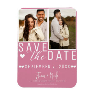 Modern Rose Pink Save the Date 2 Photo Wedding Magnet
