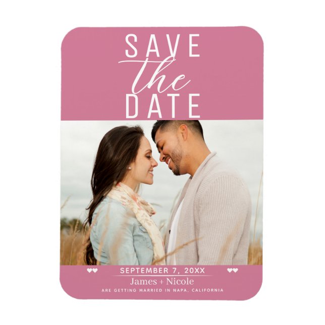Modern Rose Pink Save the Date Wedding Photo Magnet (Vertical)