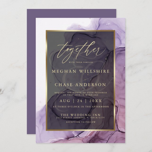 Modern Rose Plum Purple Alcohol Ink Invitation (Front/Back)