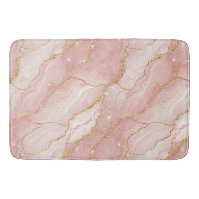 Modern Rose Quartz Marble Gold Bath Mat (Front)
