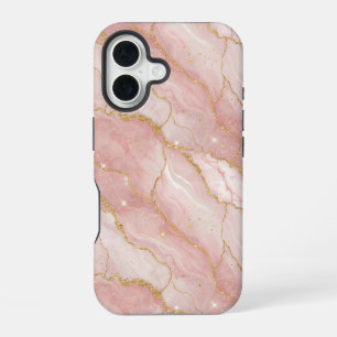 Modern Rose Quartz Marble Gold iPhone 16 Case