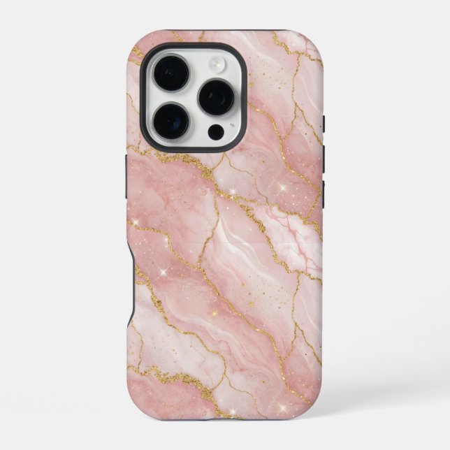 Modern Rose Quartz Marble Gold iPhone Case (Back)