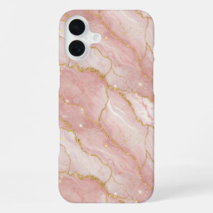 Modern Rose Quartz Marble Gold iPhone 16 Plus Case