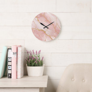 Modern Rose Quartz Marble Gold Large Clock
