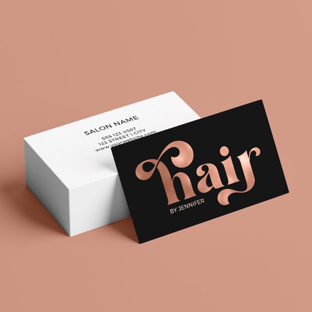 Modern Rose Typography Hair Salon Business Card (Card shown in standard size, choose size, paper, and corner style.)