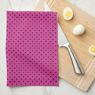 Modern Rose Violet and Black Dots Tea Towel