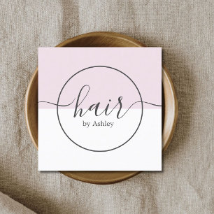 Modern Rose White Circle Hairdresser Square Business Card