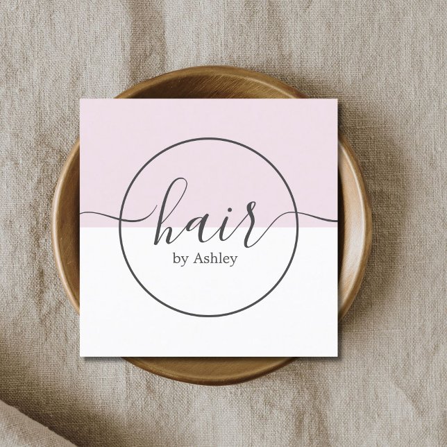Modern Rose White Circle Hairdresser  Square Business Card (Creator Uploaded)