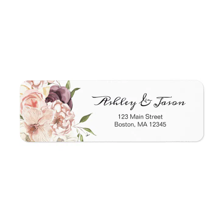 Modern Rose White Floral Return Address Label | Zazzle