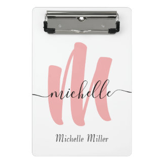 modern rose white monogram initial business name mini clipboard